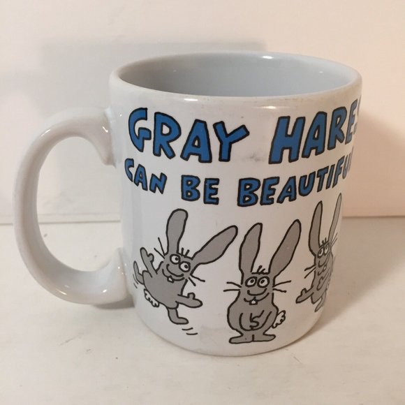 Gray Hares Coffee Tea Mug Cup Can Be Beautiful Aging Bunny Rabbits Carlton USED - Picture 4 of 6